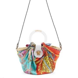 Versace Mini Scarf Raffia Tote